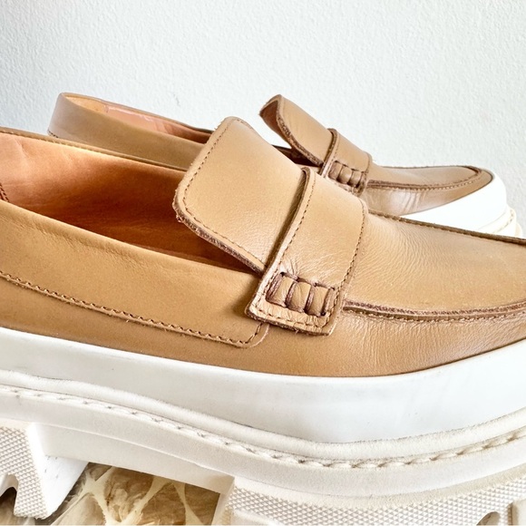 Ganni Tan Chunky Heel Penny Calf Leather Loafers Size 37/US 7 - Picture 4 of 15